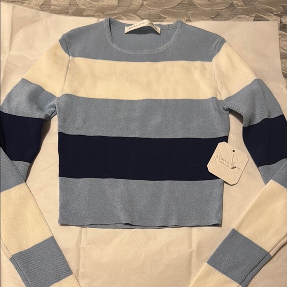 Altar'd State Sweaters - Altar’d State Blue and Cream Crop Sweater with Nautical Stripes
